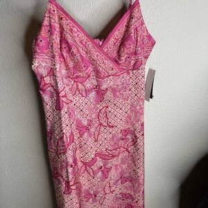 Vintage Y2K Muse Beaded 100% Silk Pink Print Slip Dress-Size 8